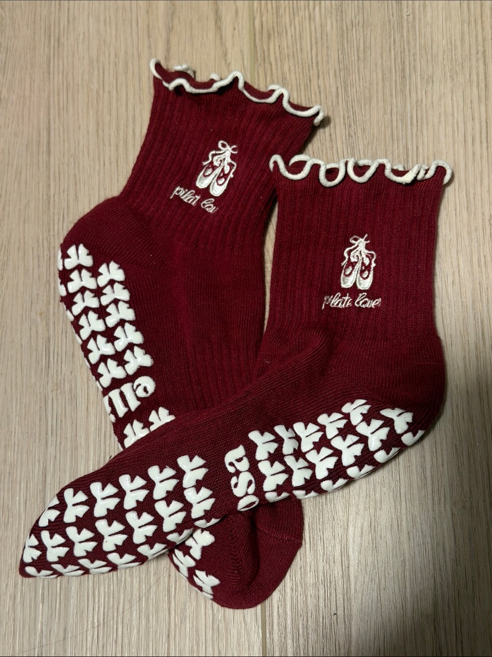 Burgundy Gripper Socks with Ballet Motif